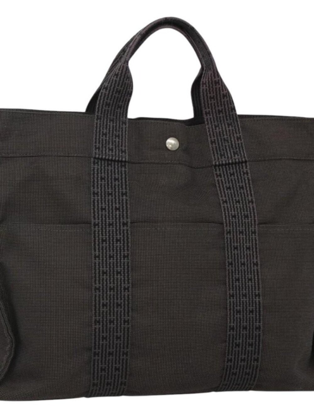 HERMES Her Line Her Line MM Hand Bag Canvas Black Silver Auth nb424